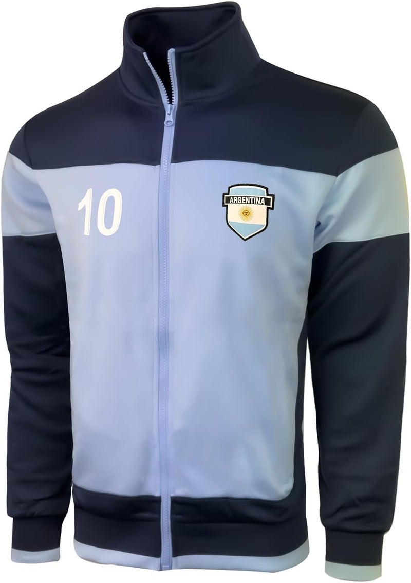 Just 4 Kicks Boy's Argentina Full Zip Track Jacket, Number 10 Argentina Soccer Jacket Youth Sizes - Image 1